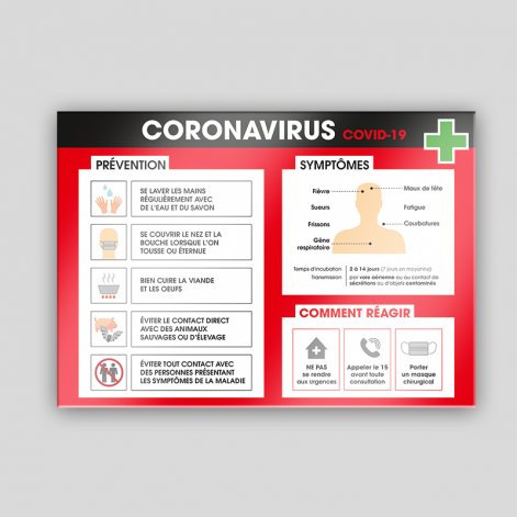 Panneaux A4 polyester blanc laminé "prévention coronavirus" adhésive autocollante